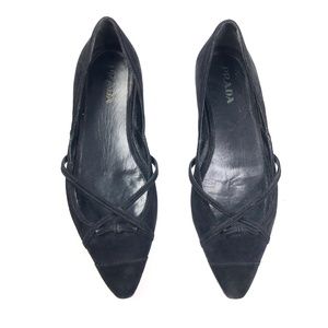 Prada | 37.5 Genuine Leather Black Pointed Flats
